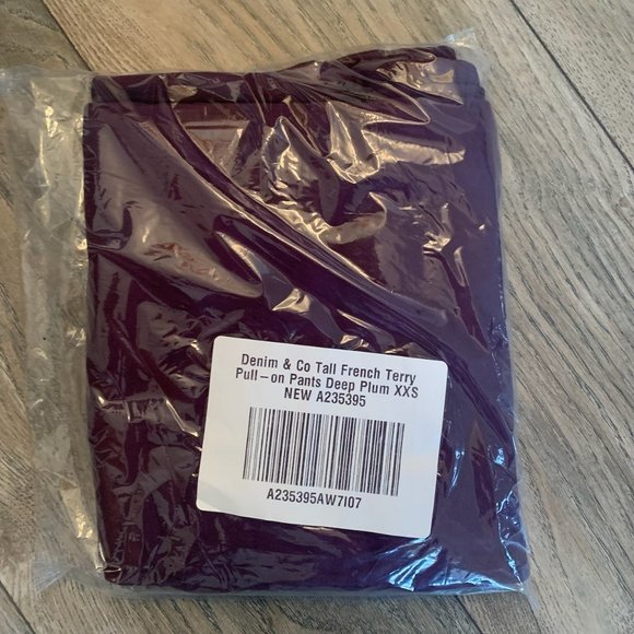 NWT DENIM & CO. ACTIVE FRENCH TERRY PULL-ON PANTS DEEP PIUM XXS (TALL) - Picture 3 of 5